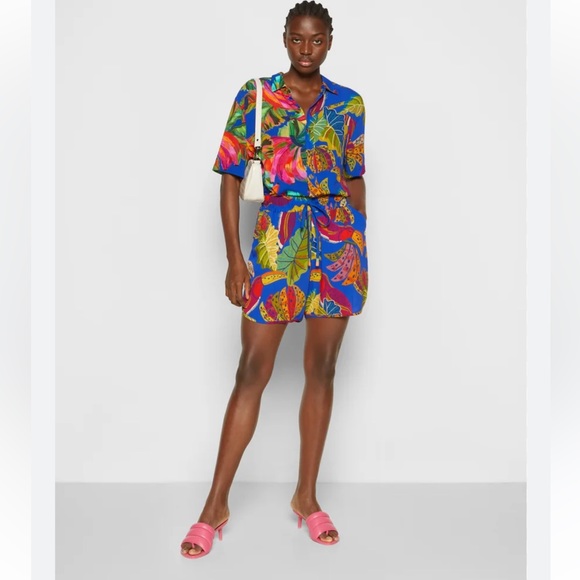 Farm Rio unisex banana parrot Manuelly Mixed Print Shirt button down sz large L - Picture 3 of 9